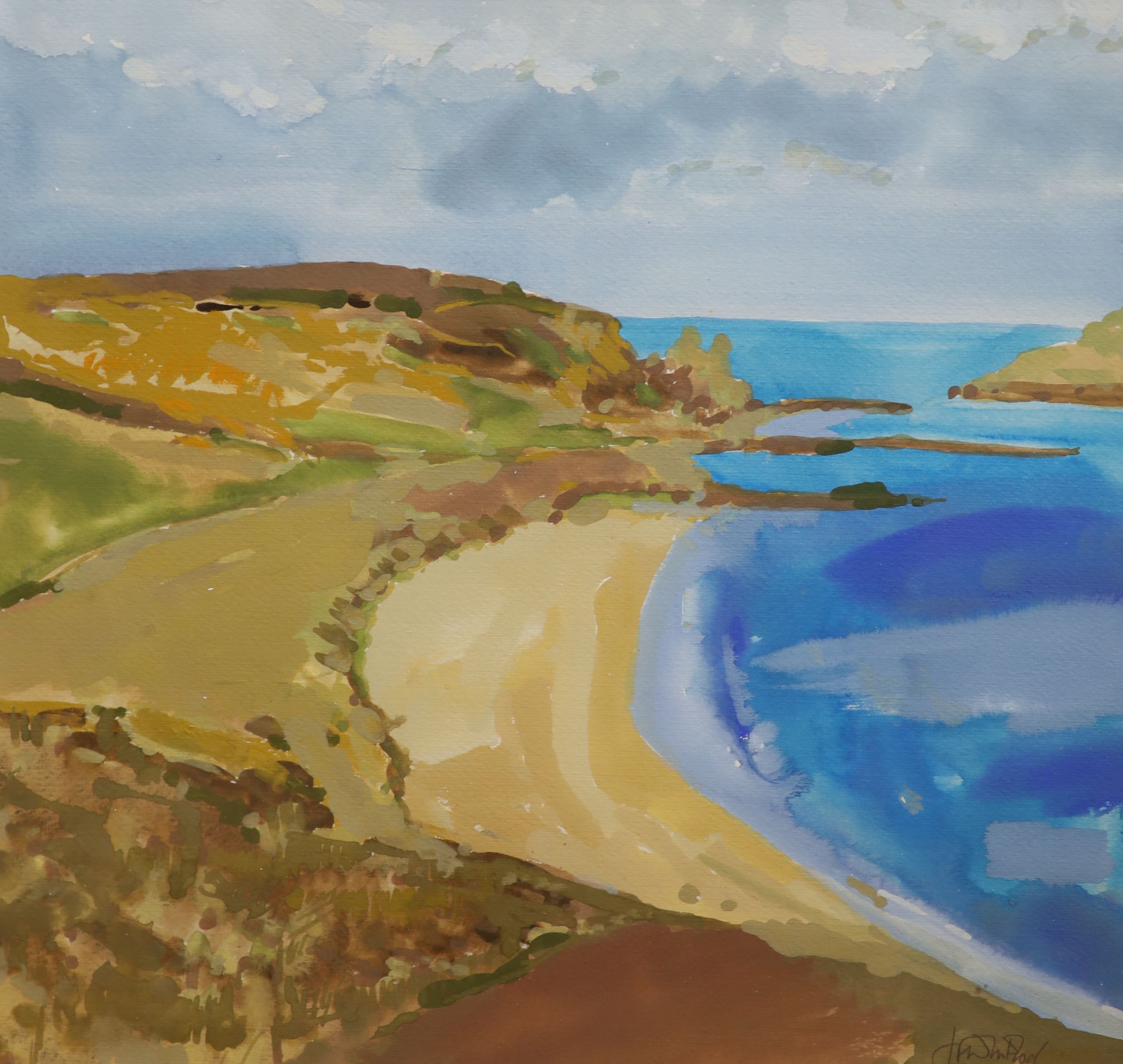 Jim F. Whitlock (b.1944), gouache, Down to Great Bay, Cornwall, signed and dated 2002, 34 x 36cm